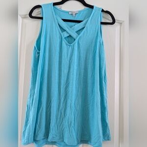 White Birch Aqua Criss-Cross Tank Top